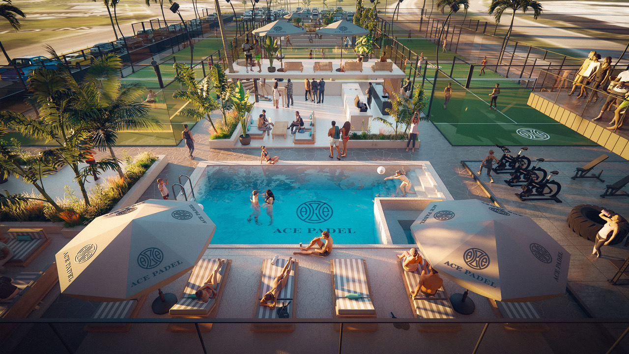 Luxury padel club with pool.